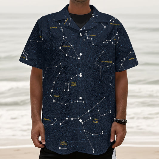 Constellation Sky Map Print Textured Short Sleeve Shirt