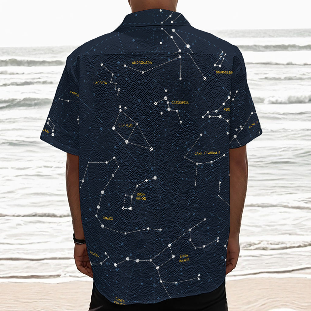 Constellation Sky Map Print Textured Short Sleeve Shirt