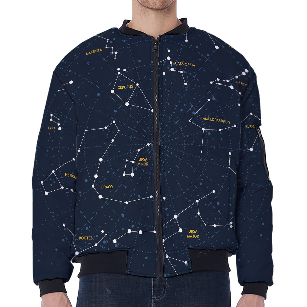 Constellation Sky Map Print Zip Sleeve Bomber Jacket