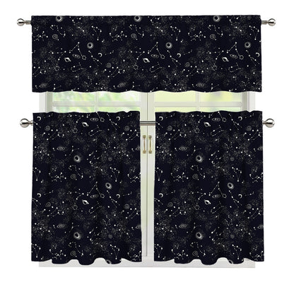 Constellation Space Pattern Print 3 Piece Kitchen Curtains