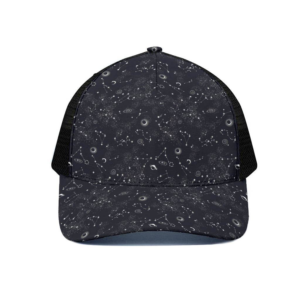 Constellation Space Pattern Print Black Mesh Trucker Cap