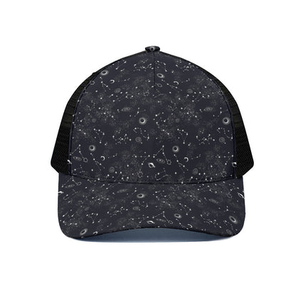 Constellation Space Pattern Print Black Mesh Trucker Cap