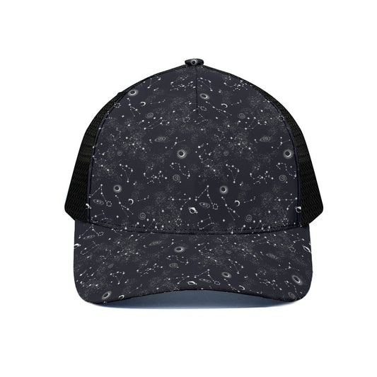 Constellation Space Pattern Print Black Mesh Trucker Cap