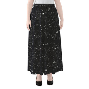 Constellation Space Pattern Print Chiffon Maxi Skirt