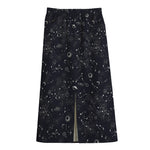 Constellation Space Pattern Print Cotton Front Slit Maxi Skirt