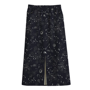 Constellation Space Pattern Print Cotton Front Slit Maxi Skirt