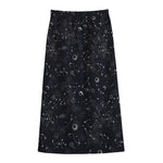 Constellation Space Pattern Print Cotton Front Slit Maxi Skirt