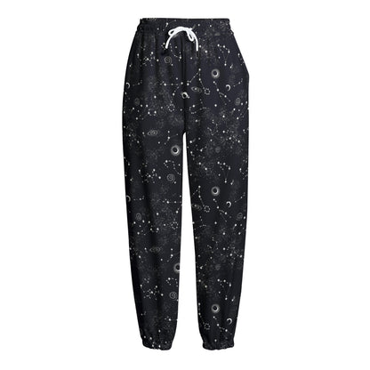 Constellation Space Pattern Print Fleece Lined Knit Pants
