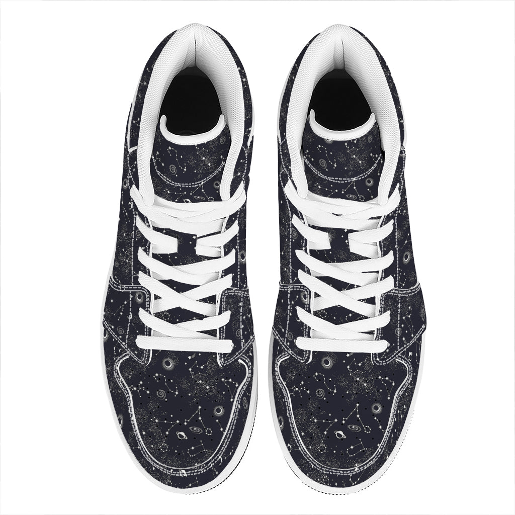 Constellation Space Pattern Print High Top Leather Sneakers