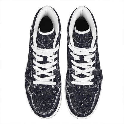 Constellation Space Pattern Print High Top Leather Sneakers