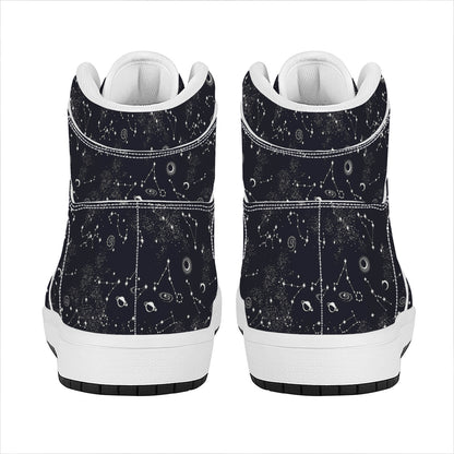 Constellation Space Pattern Print High Top Leather Sneakers