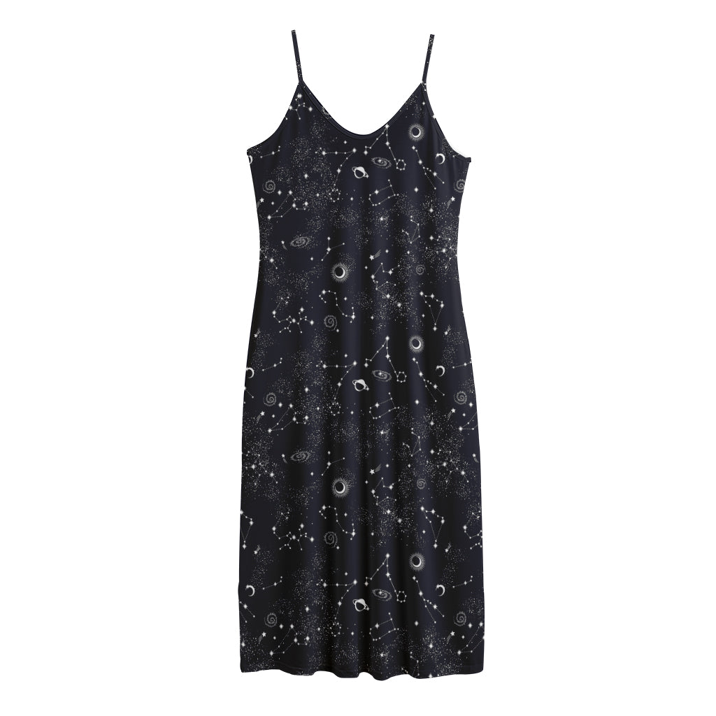 Constellation Space Pattern Print Jersey Midi Cami Dress