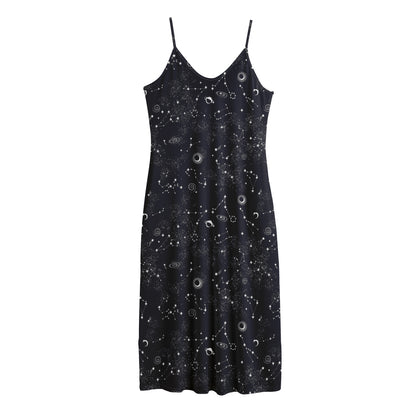 Constellation Space Pattern Print Jersey Midi Cami Dress