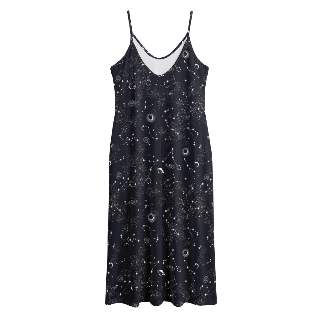 Constellation Space Pattern Print Jersey Midi Cami Dress