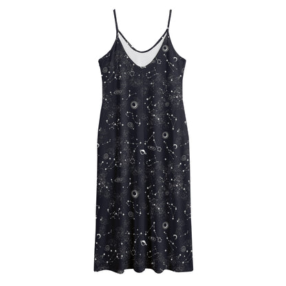 Constellation Space Pattern Print Jersey Midi Cami Dress