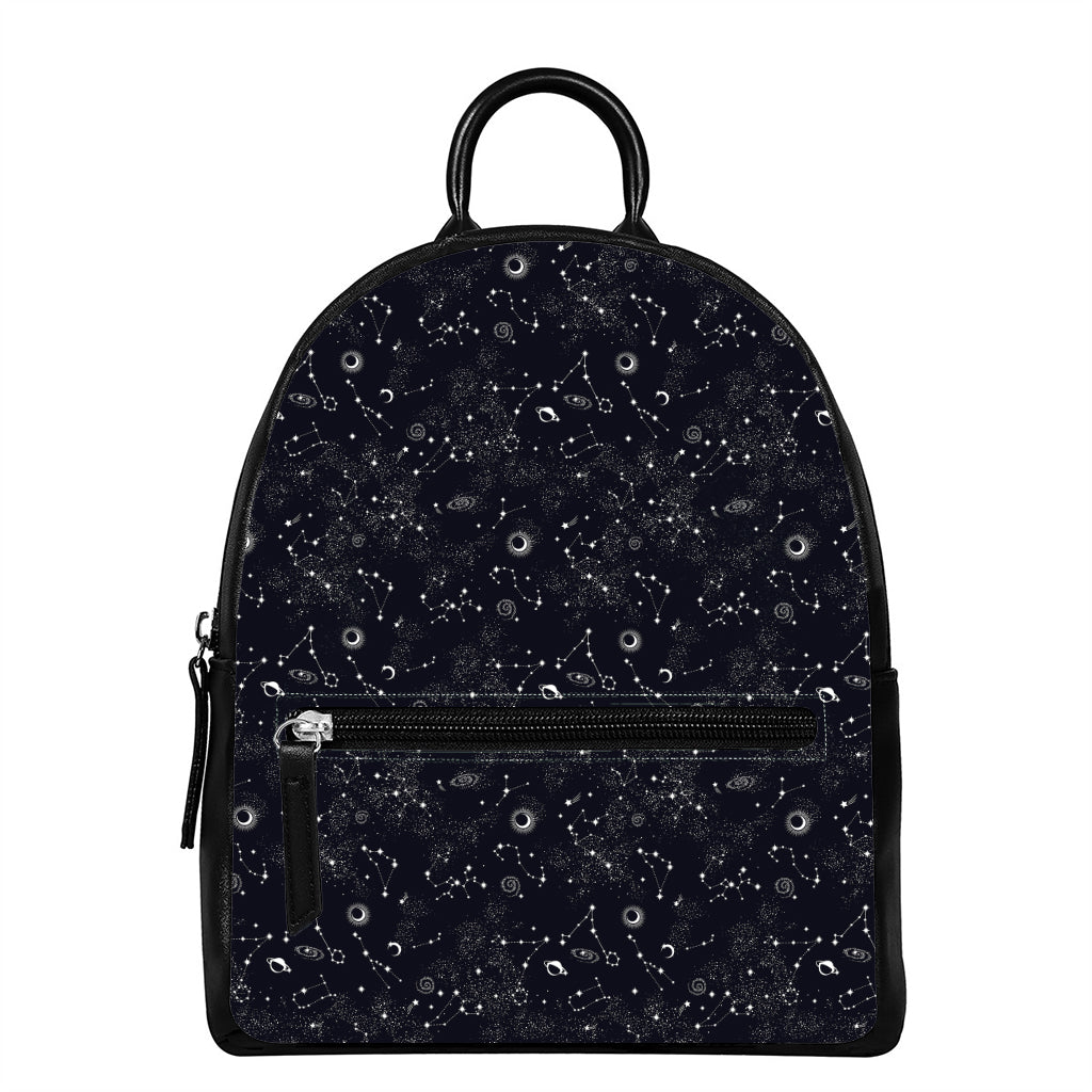 Constellation Space Pattern Print Leather Backpack