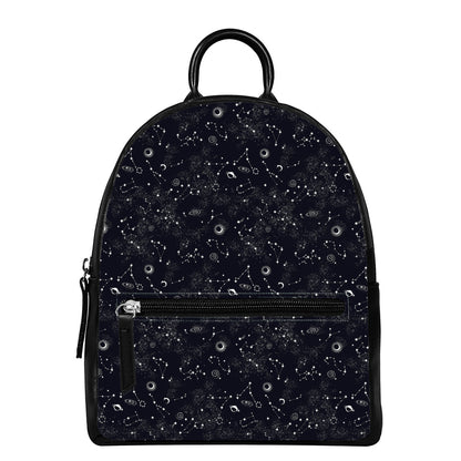 Constellation Space Pattern Print Leather Backpack