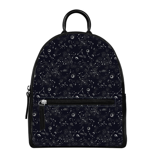 Constellation Space Pattern Print Leather Backpack