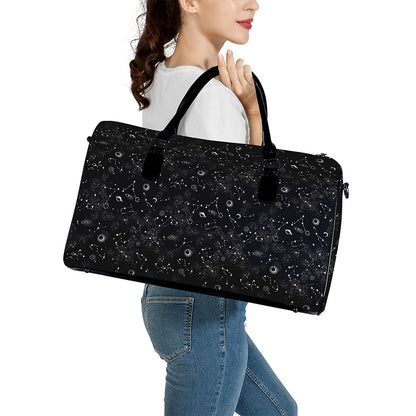 Constellation Space Pattern Print Leather Duffle Bag