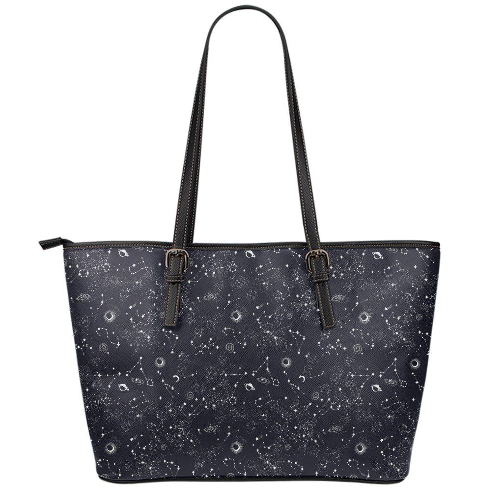 Constellation Space Pattern Print Leather Tote Bag