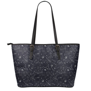 Constellation Space Pattern Print Leather Tote Bag