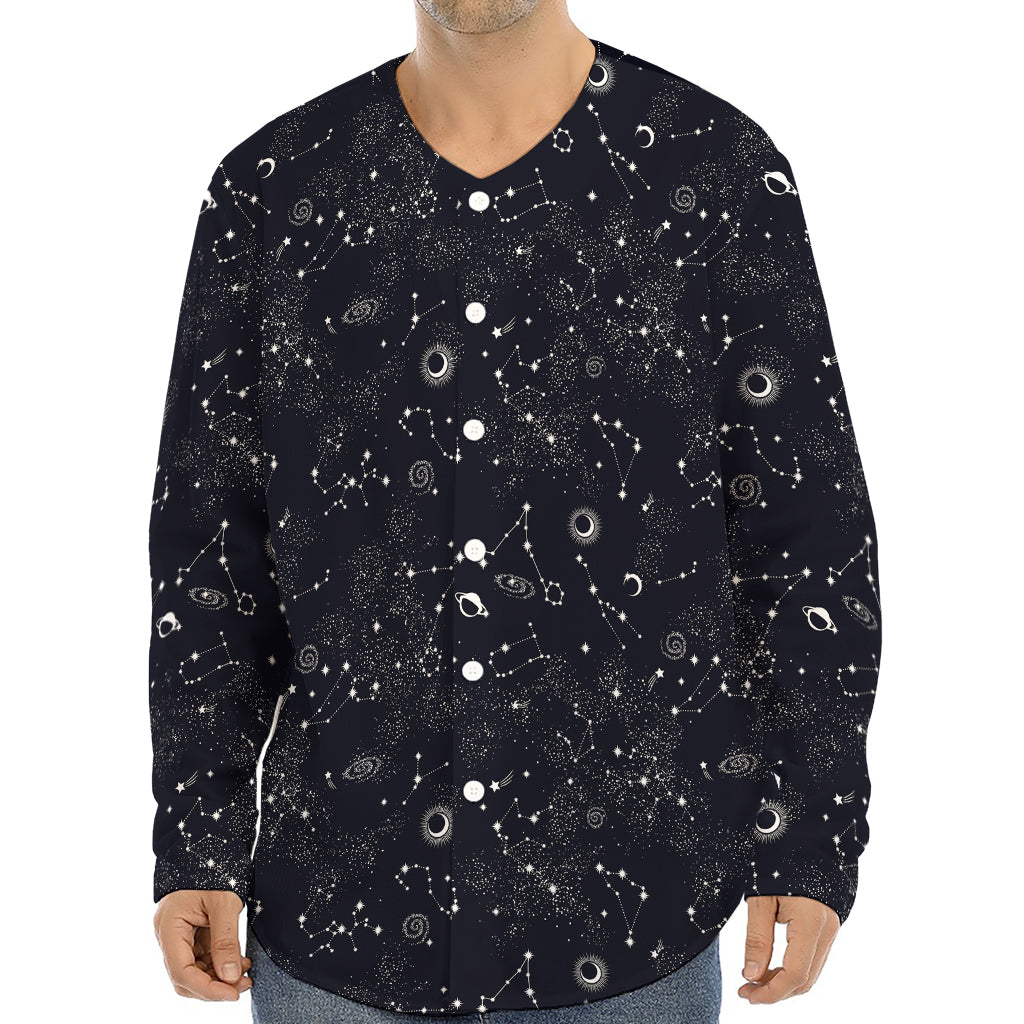 Constellation Space Pattern Print Long Sleeve Baseball Jersey