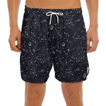 Constellation Space Pattern Print Men's Split Running Shorts