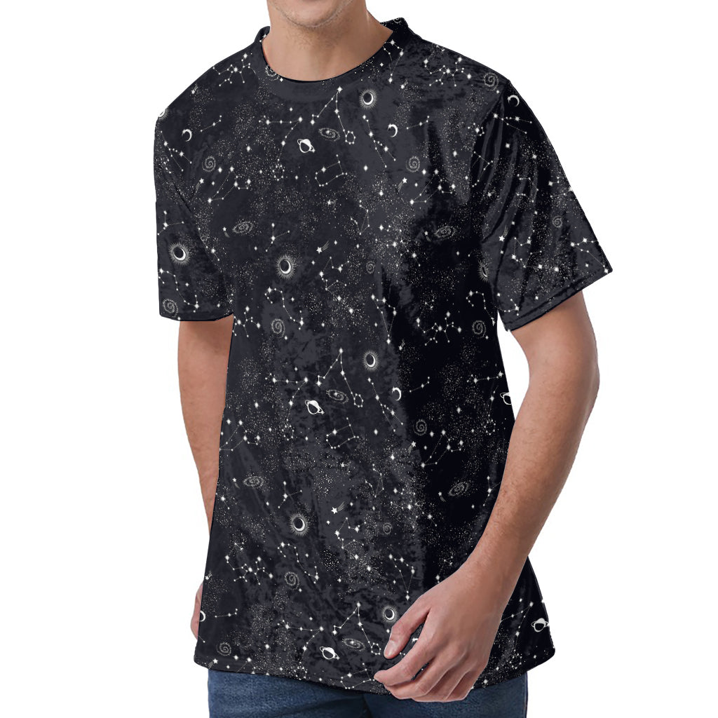 Constellation Space Pattern Print Men's Velvet T-Shirt