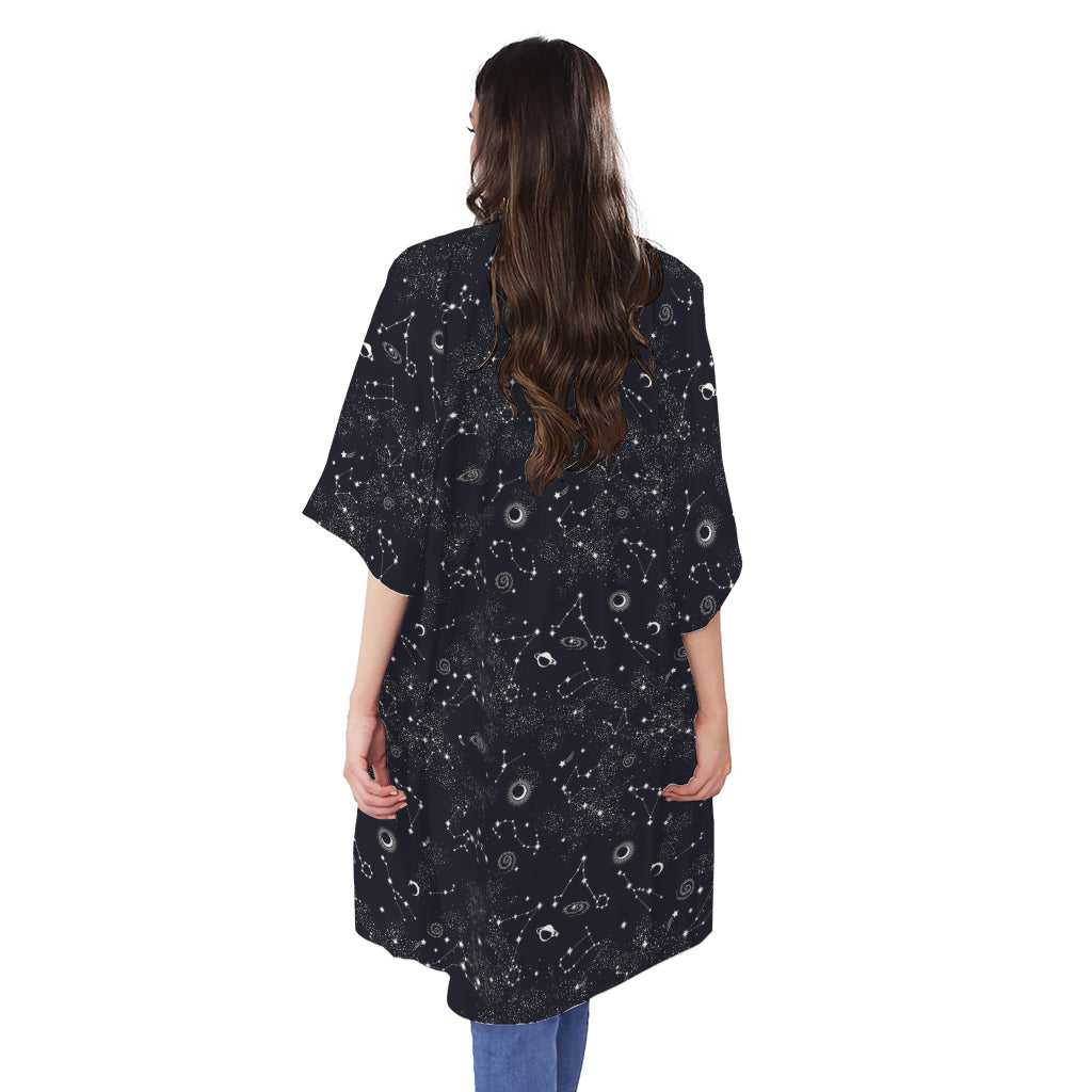 Constellation Space Pattern Print Open Front Beach Cover Up