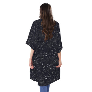 Constellation Space Pattern Print Open Front Beach Cover Up