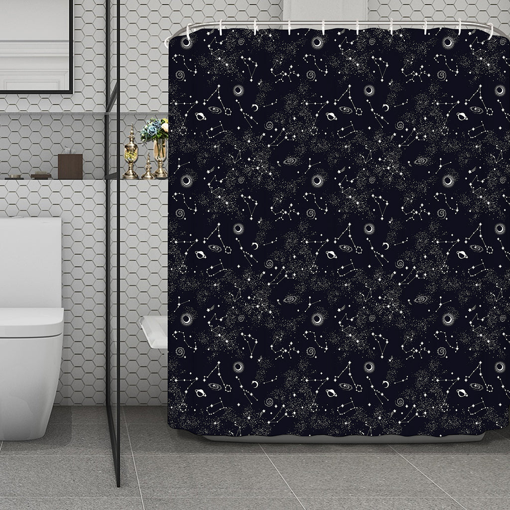 Constellation Space Pattern Print Polyester Shower Curtain