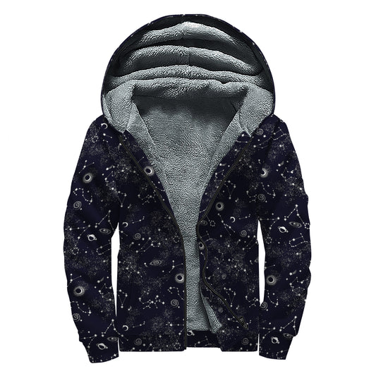 Constellation Space Pattern Print Sherpa Lined Zip Up Hoodie