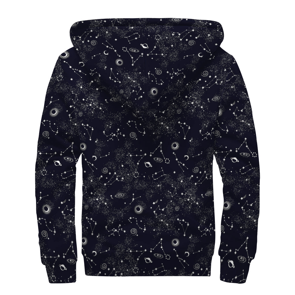 Constellation Space Pattern Print Sherpa Lined Zip Up Hoodie