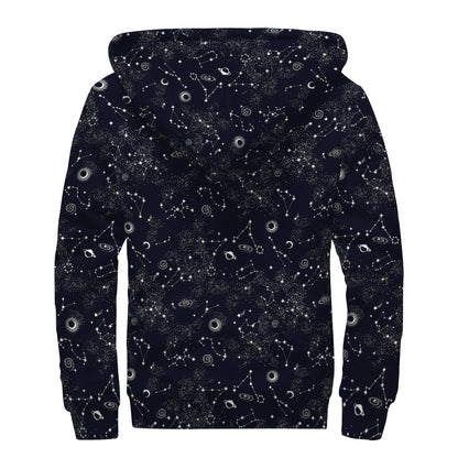 Constellation Space Pattern Print Sherpa Lined Zip Up Hoodie