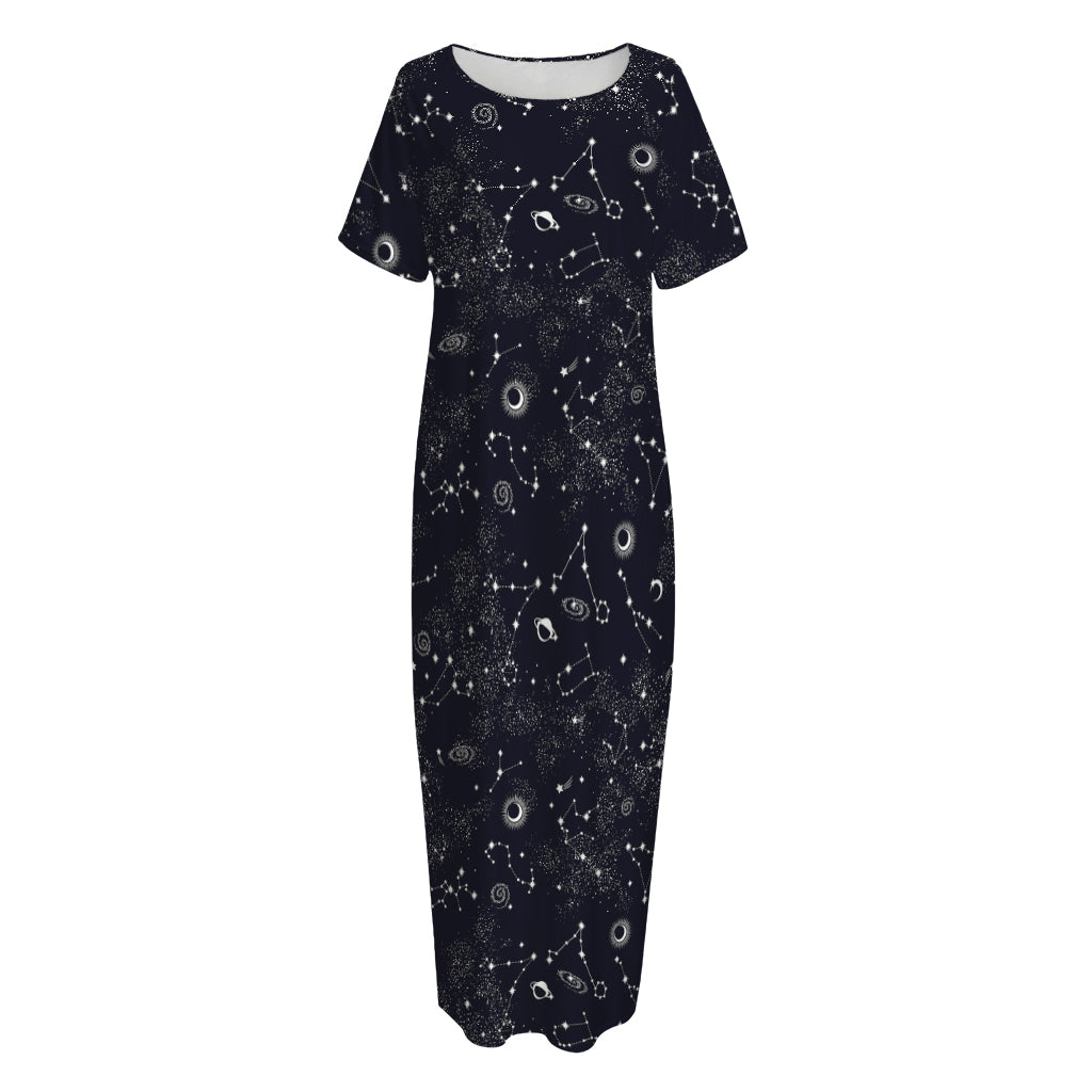 Constellation Space Pattern Print Short Sleeve Long Nightdress