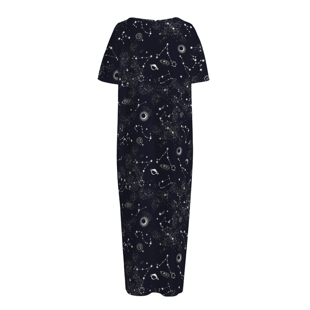 Constellation Space Pattern Print Short Sleeve Long Nightdress