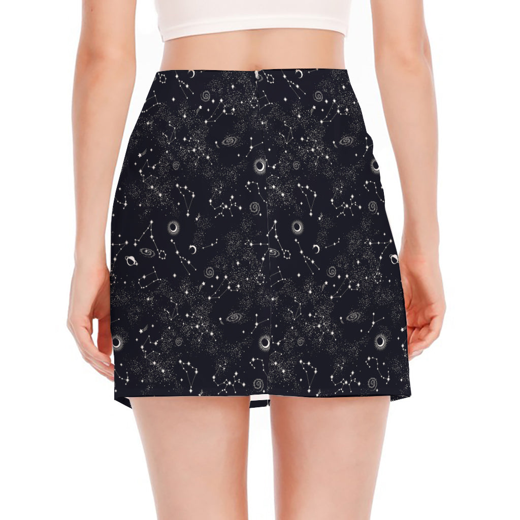 Constellation Space Pattern Print Side Slit Mini Skirt