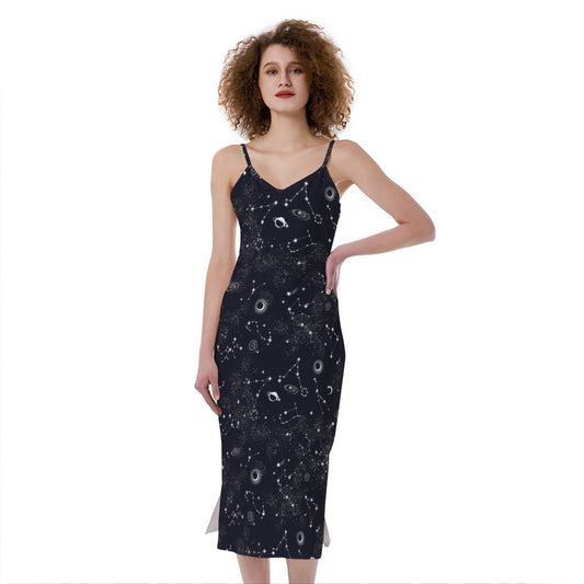 Constellation Space Pattern Print Slim Fit Midi Cami Dress