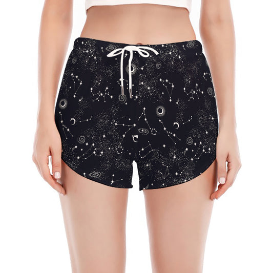 Constellation Space Pattern Print Women's Split Running Shorts