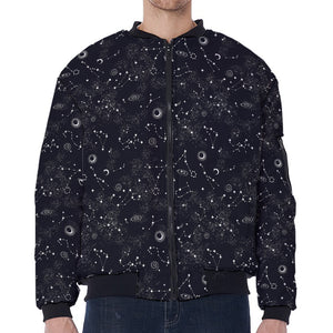 Constellation Space Pattern Print Zip Sleeve Bomber Jacket