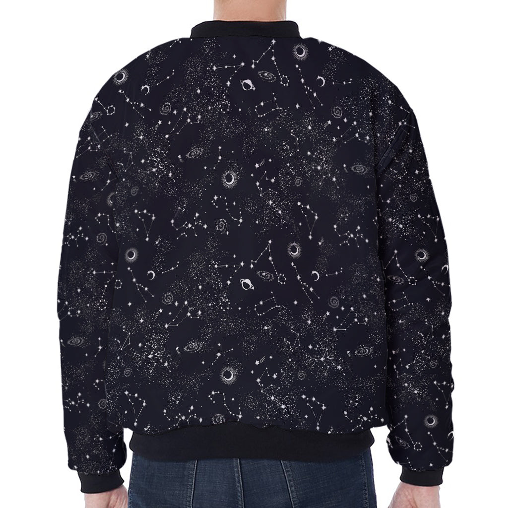 Constellation Space Pattern Print Zip Sleeve Bomber Jacket