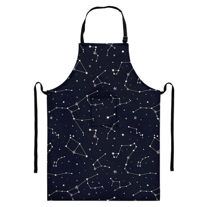 Constellation Stars Pattern Print Bib Apron With Pocket