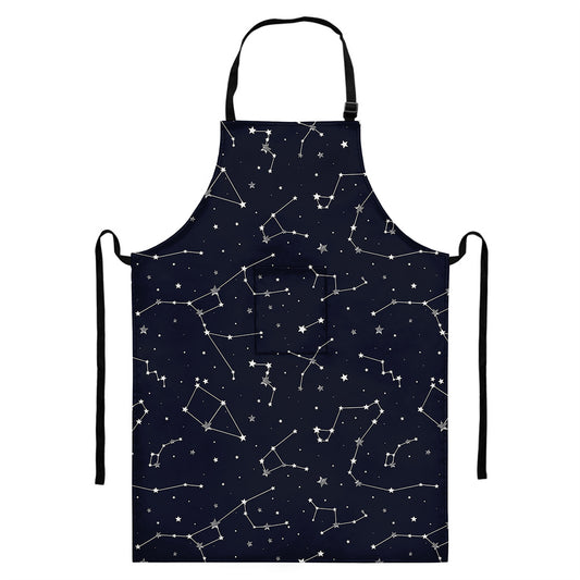 Constellation Stars Pattern Print Bib Apron With Pocket