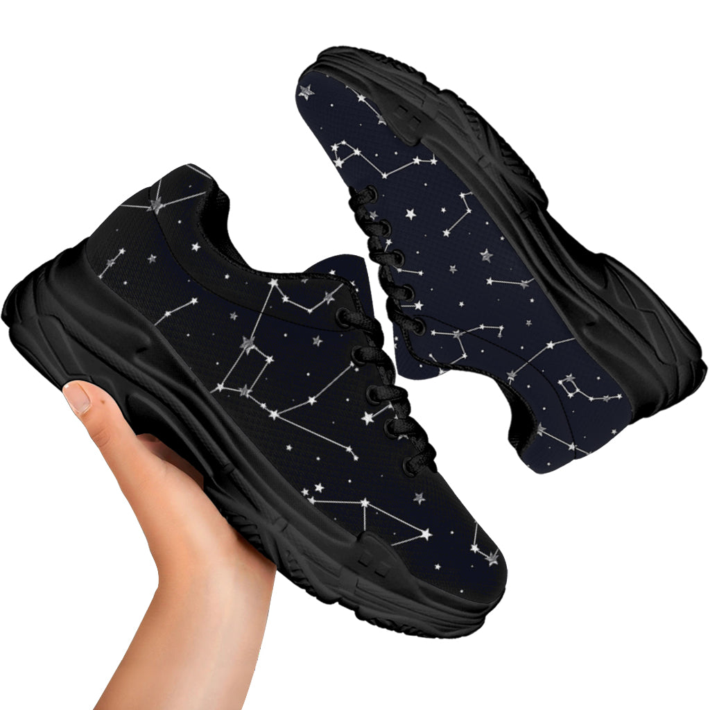 Constellation Stars Pattern Print Black Chunky Shoes