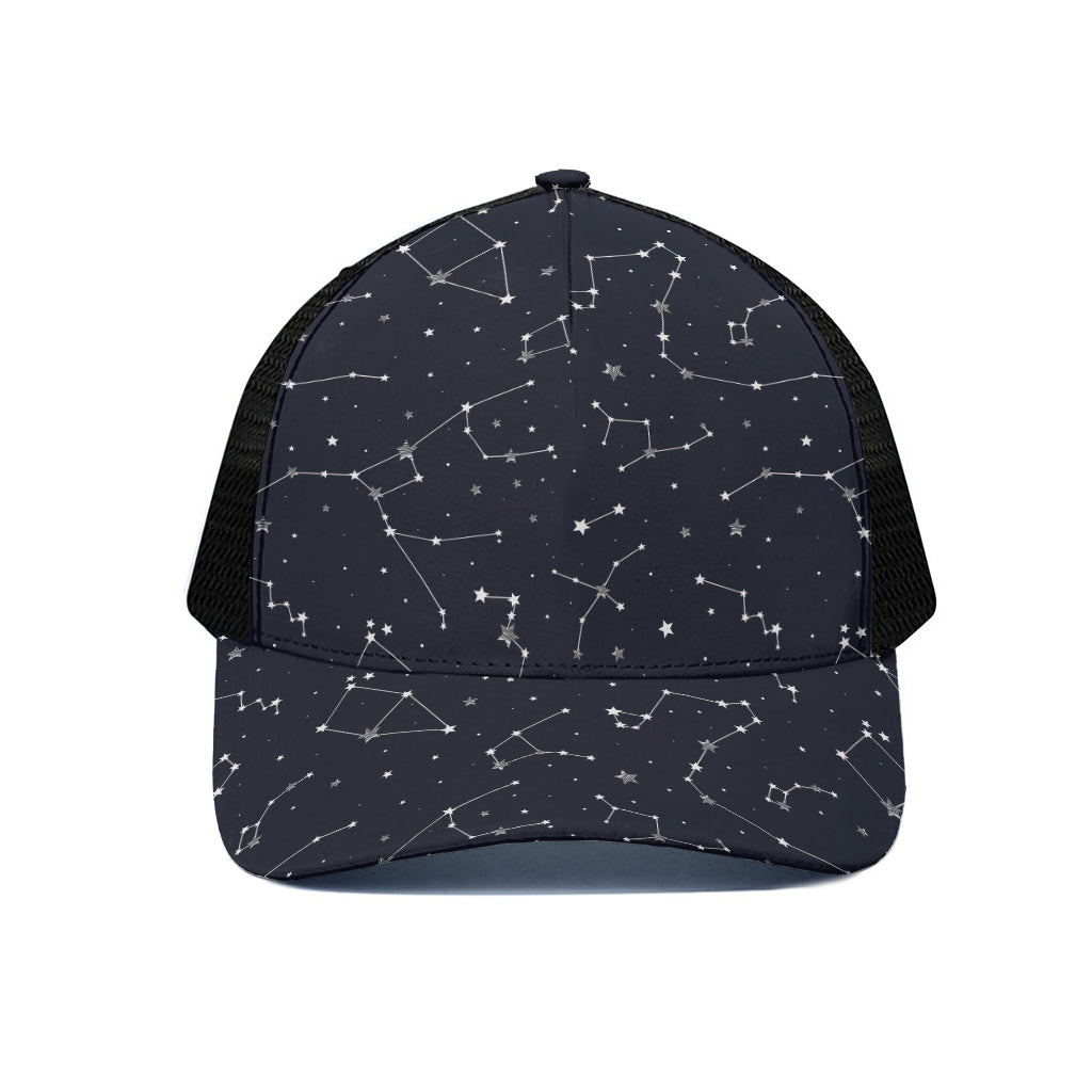 Constellation Stars Pattern Print Black Mesh Trucker Cap