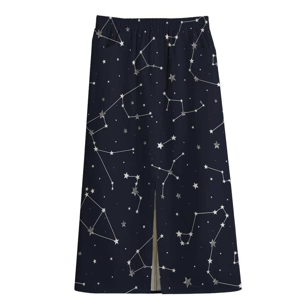 Constellation Stars Pattern Print Cotton Front Slit Maxi Skirt