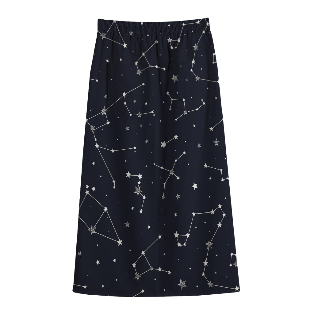 Constellation Stars Pattern Print Cotton Front Slit Maxi Skirt