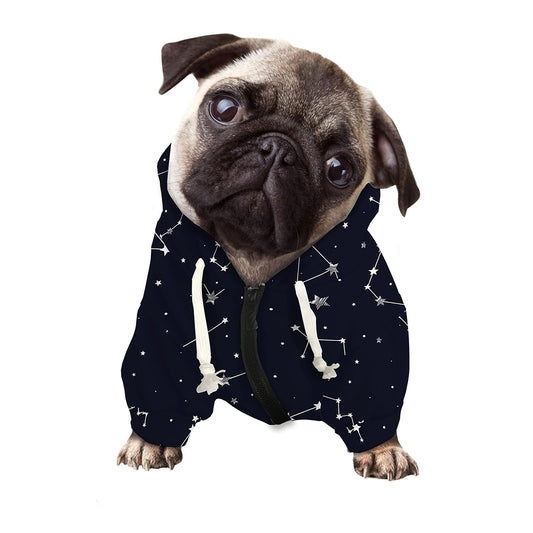 Constellation Stars Pattern Print Dog Zip Up Hoodie