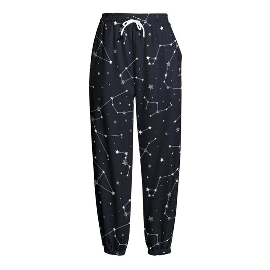 Constellation Stars Pattern Print Fleece Lined Knit Pants