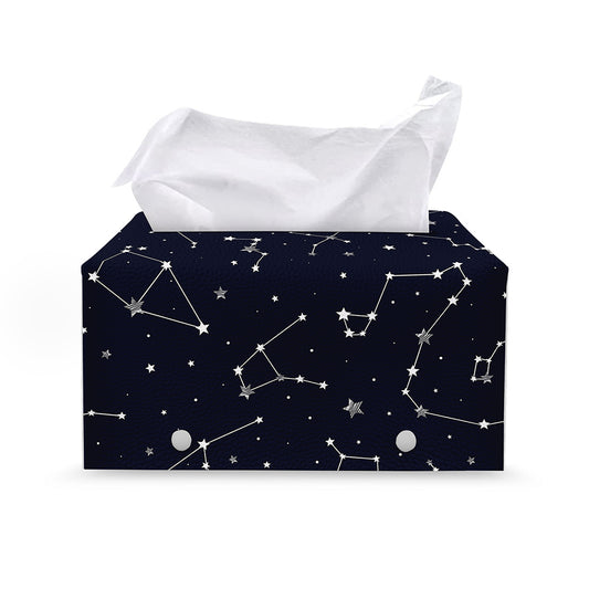 Constellation Stars Pattern Print Leather Tissue Box Cover